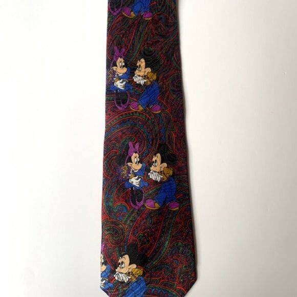 Vintage Disney Mickey & Minnie Mouse Necktie | Red Paisley Pattern - Picture 4 of 4